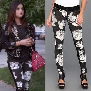 Hudson Black and White Floral Skinny Stretch Jeans 16